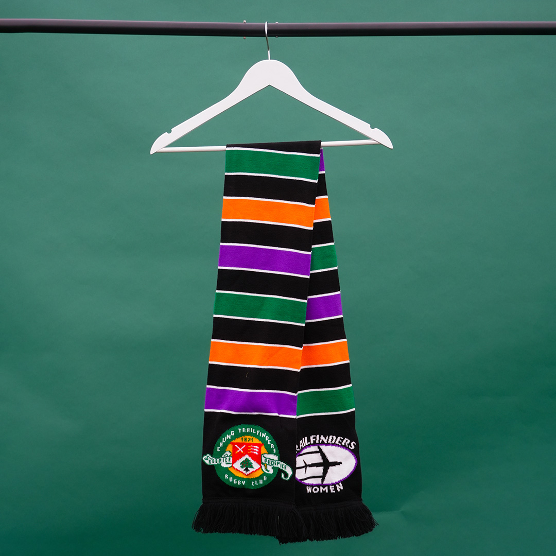 Scarf – Purple black Orange green